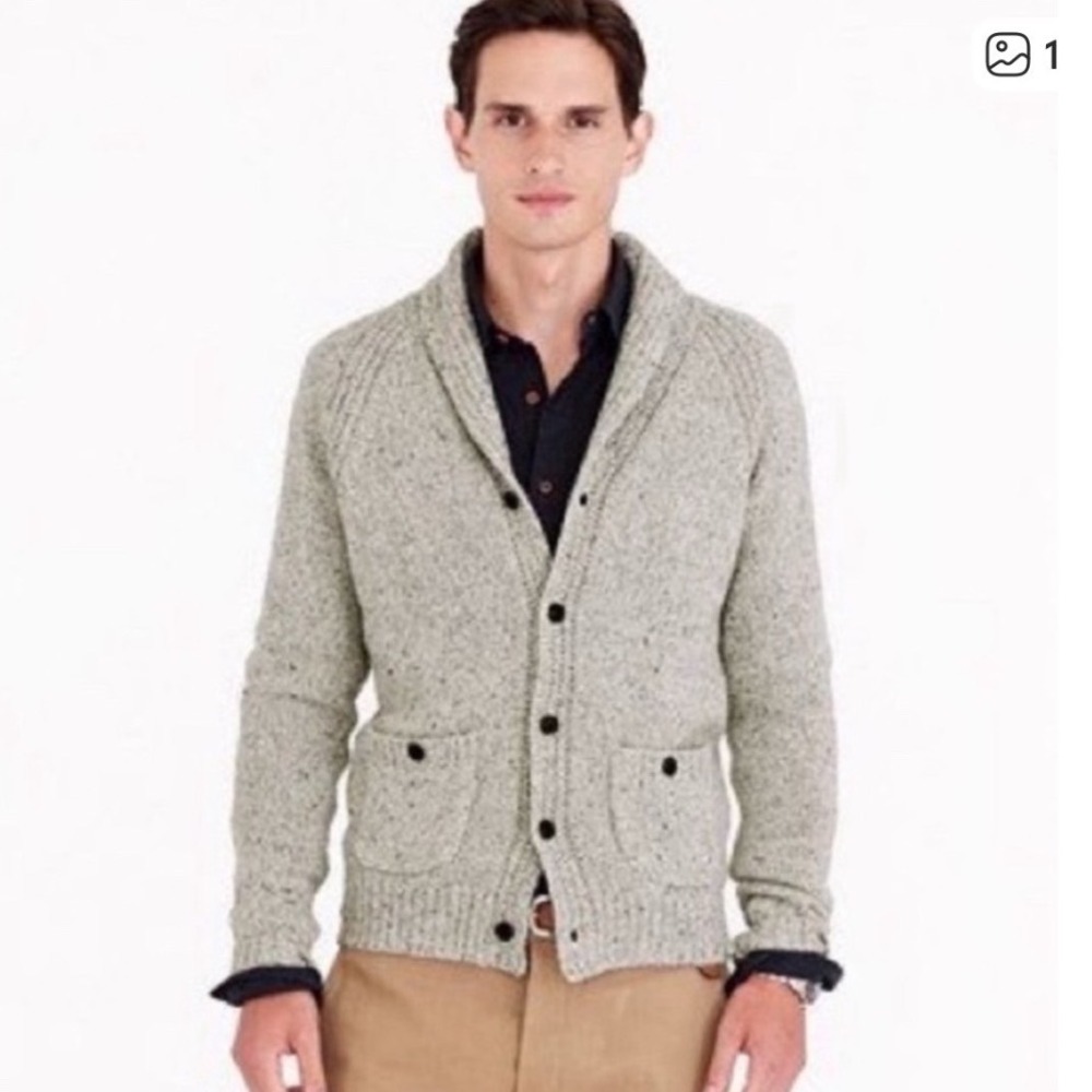 J Crew‎ 100% Lambswool Wool Knit Shawl Collar Cardigan Sweater Natural Medium